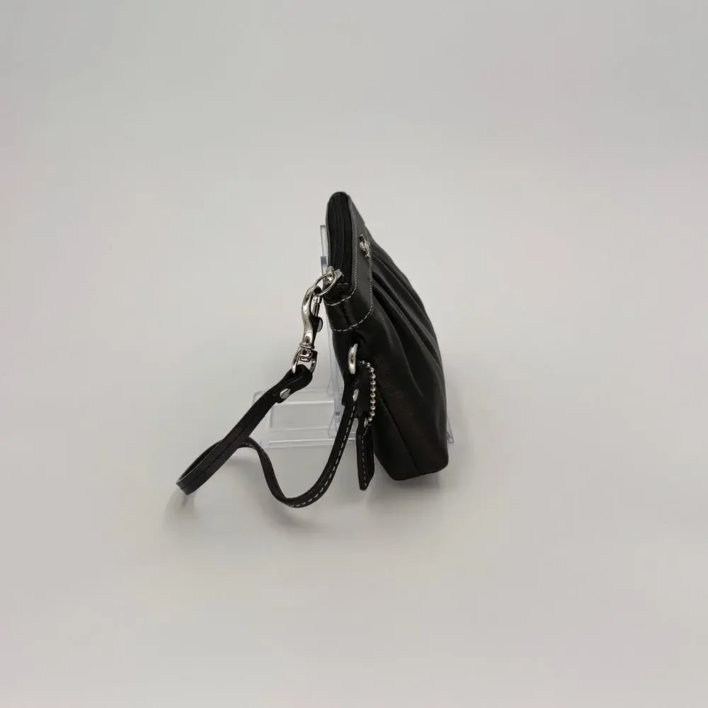 Coach Ashley Black Leather Pleated Zipper Wristlet Pouch F46302